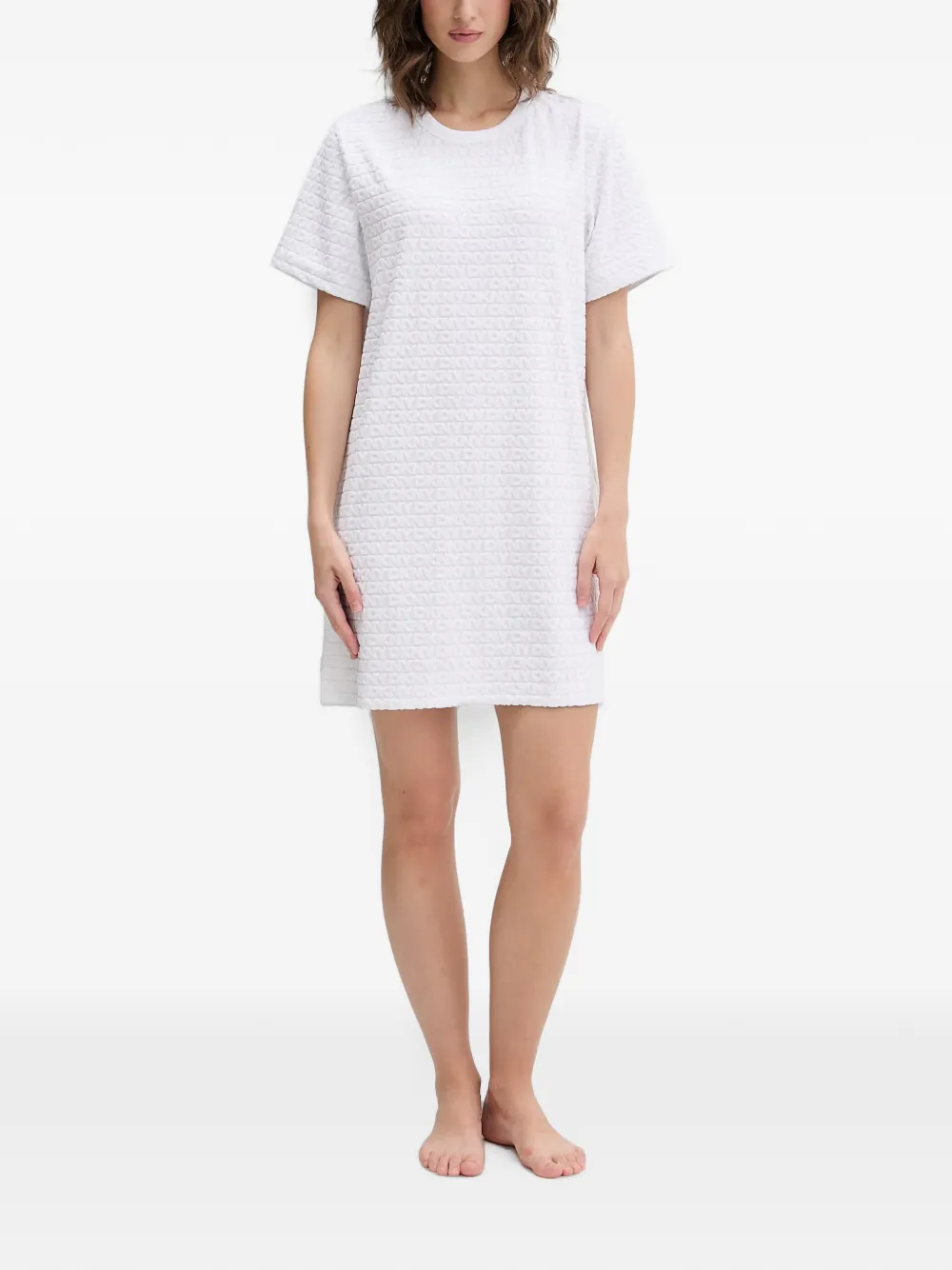 DKNY Nachtjapon met korte mouwen en logo-reliëf Wit