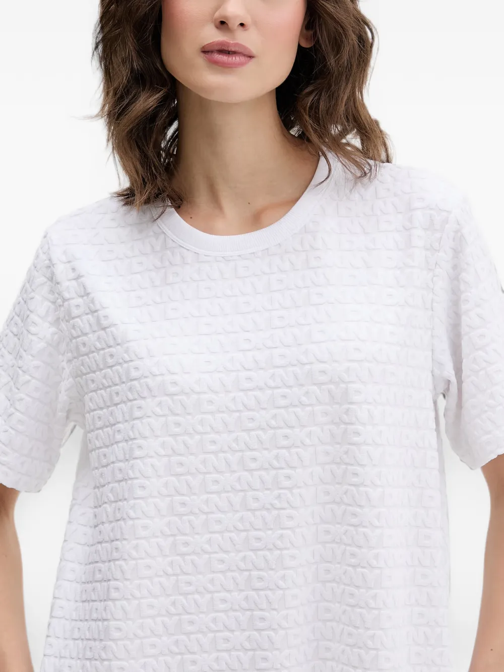 DKNY Nachtjapon met korte mouwen en logo-reliëf Wit