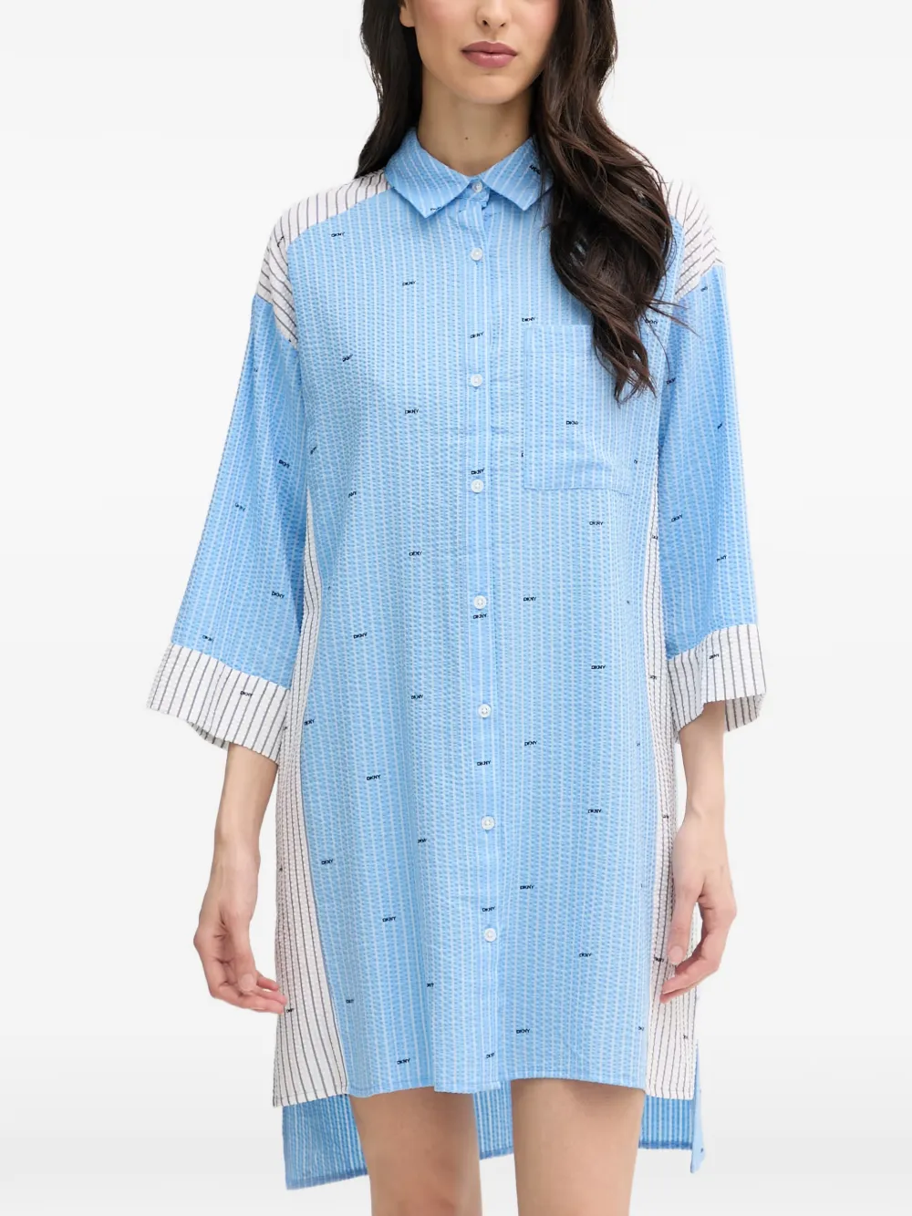 DKNY logo-print panelled nightdress - Blau
