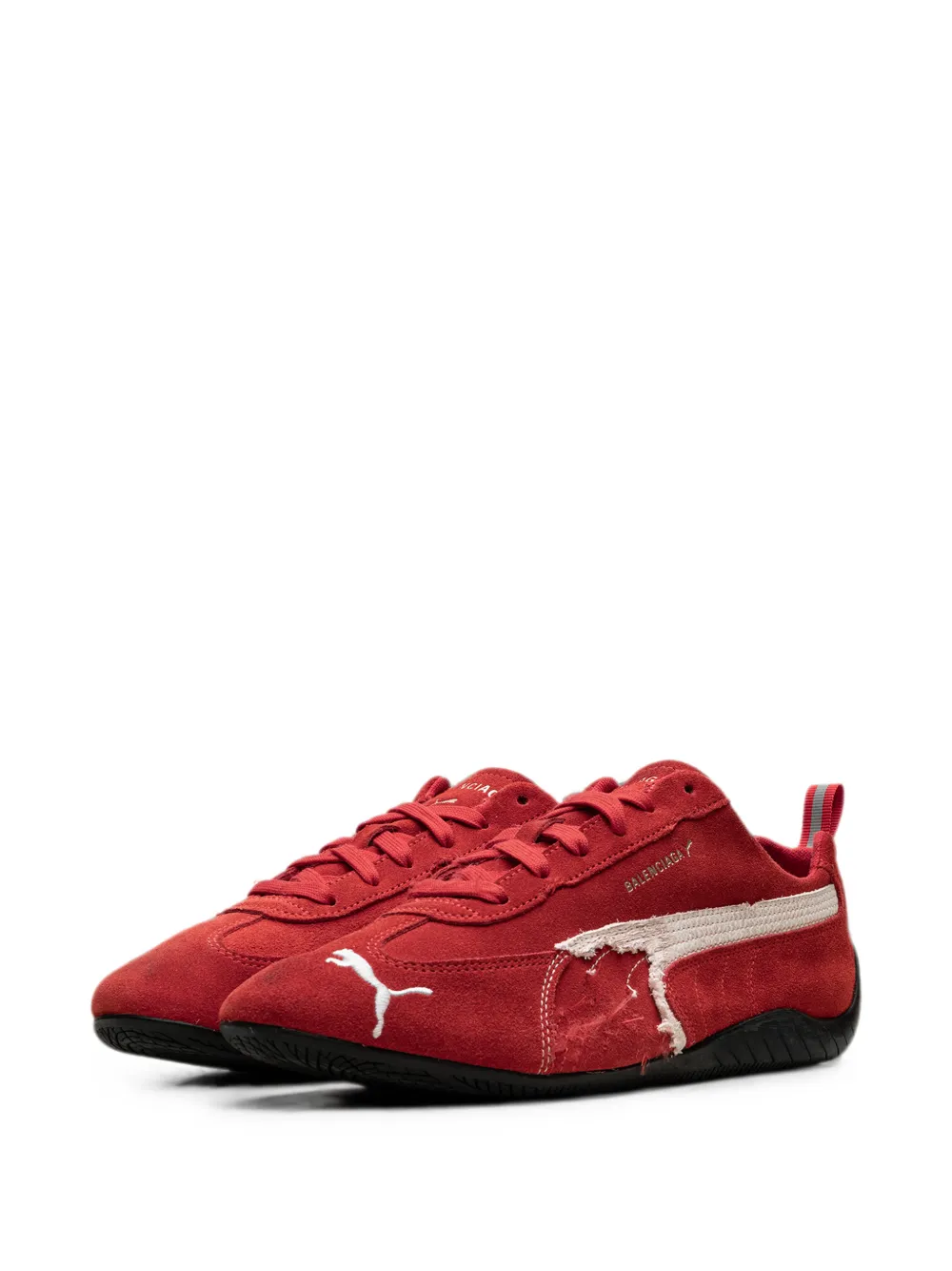 PUMA x Balenciaga Speedcat distressed lace-up suede sneakers Rood