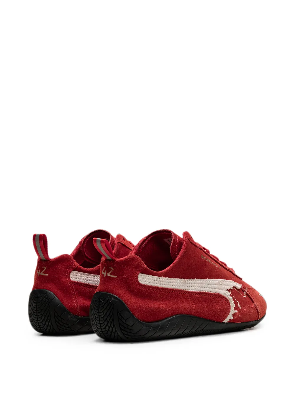 PUMA x Balenciaga Speedcat distressed lace-up suede sneakers Rood