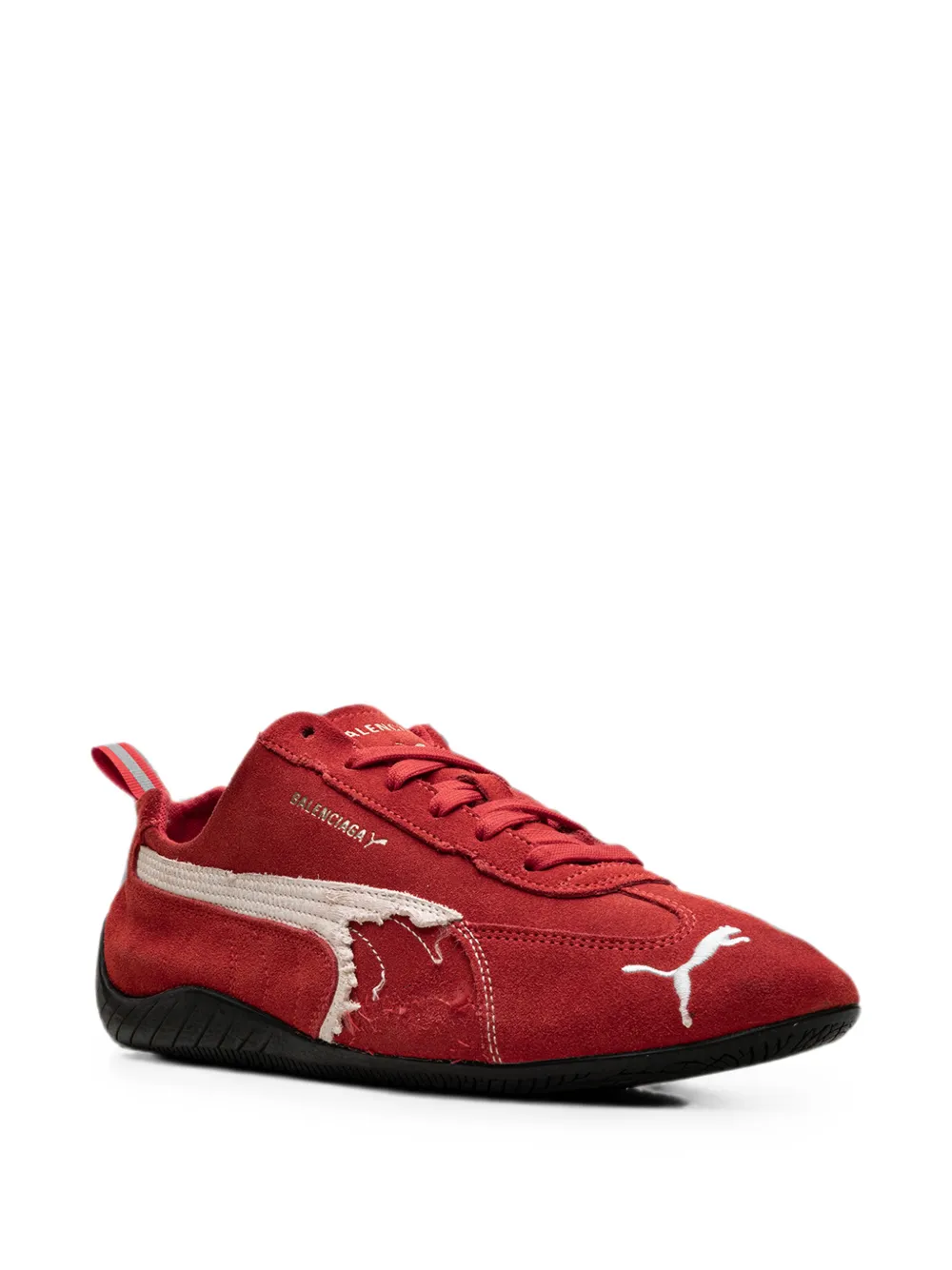 PUMA x Balenciaga Speedcat distressed lace-up suede sneakers Rood