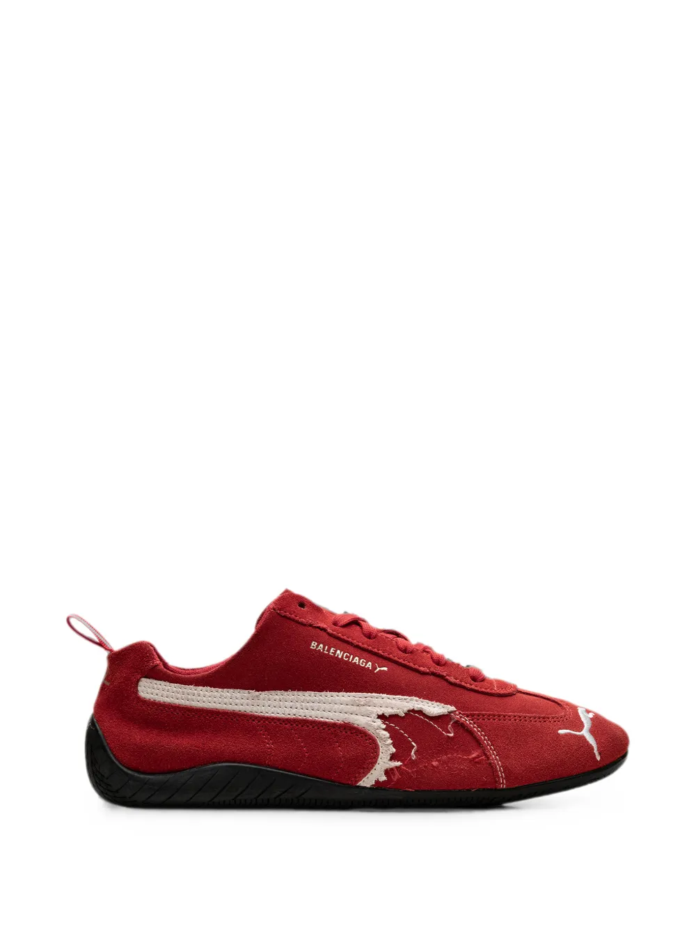 PUMA x Balenciaga Speedcat distressed lace-up suede sneakers - Red