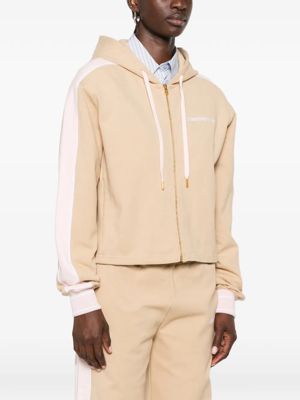 Casablanca Punto hoodie met zijstreep en rits Beige