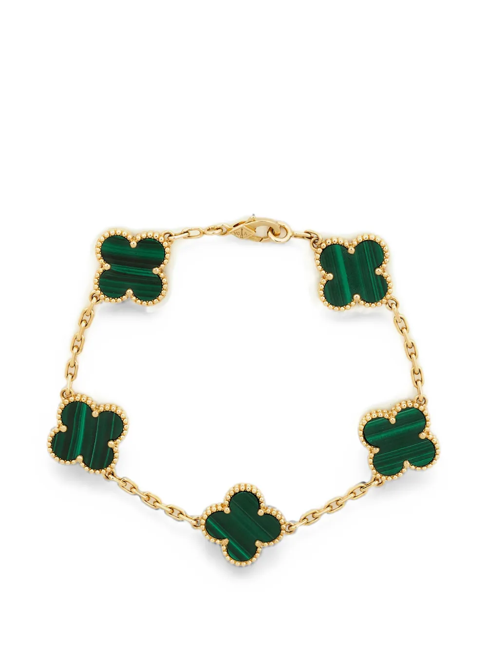 Pre-owned Van Cleef & Arpels Alhambra Malachite Bracelet In Gold