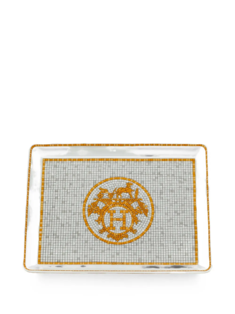 Pre-owned Hermes Mosaique Au 24 Gold Tray In White