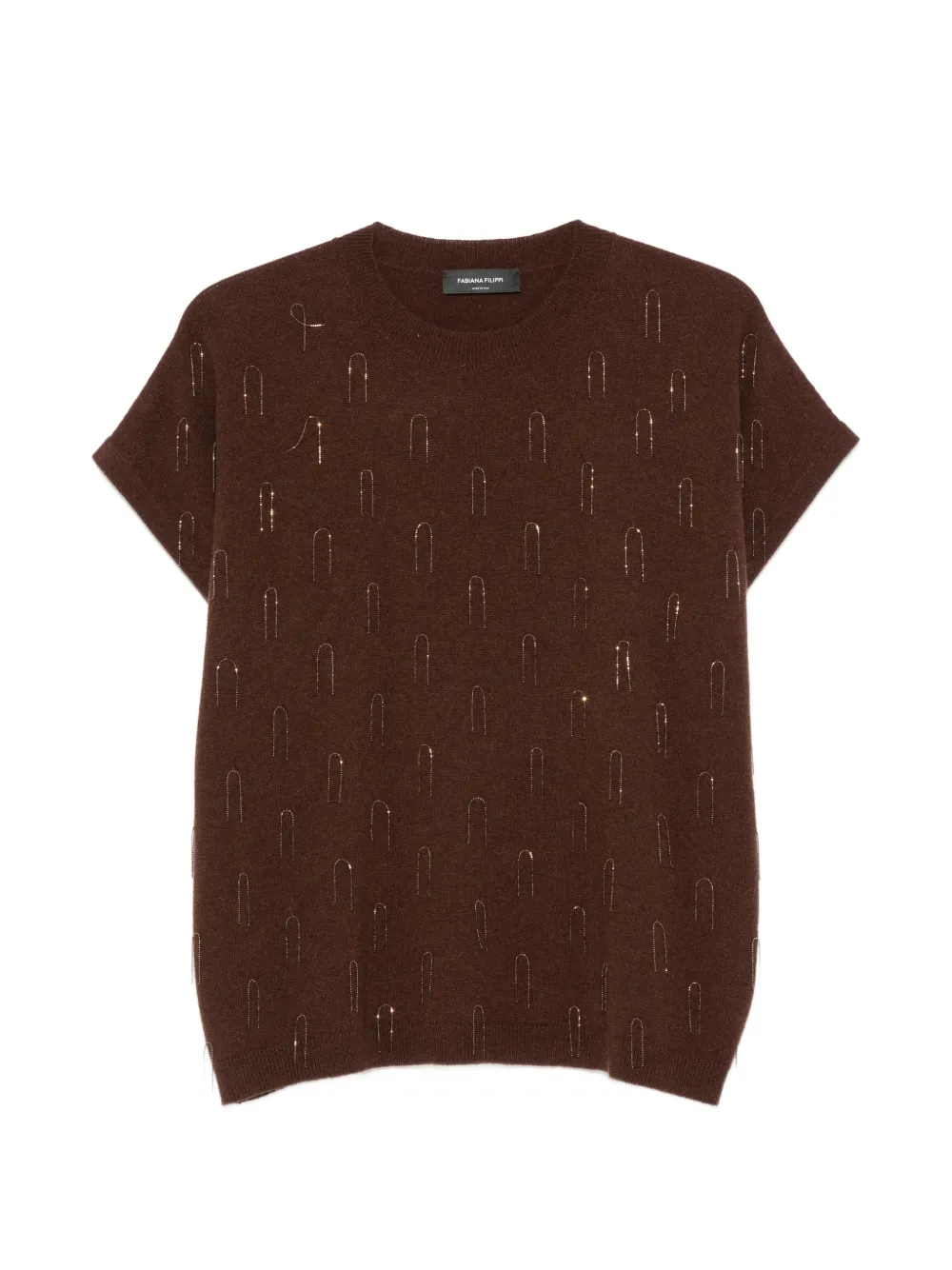 Fabiana Filippi bead-embellished short-sleeve sweater - Braun