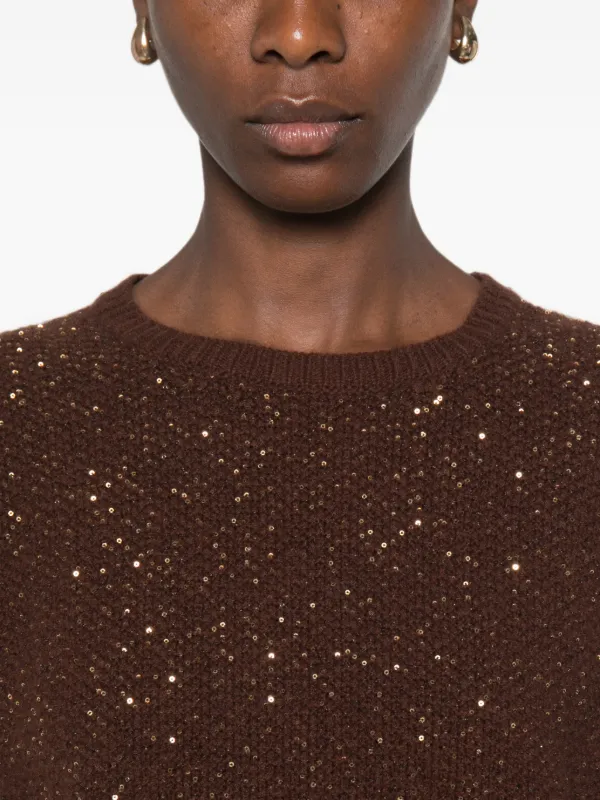 Fabiana Filippi sequin-embellished short-sleeve Sweater | Brown