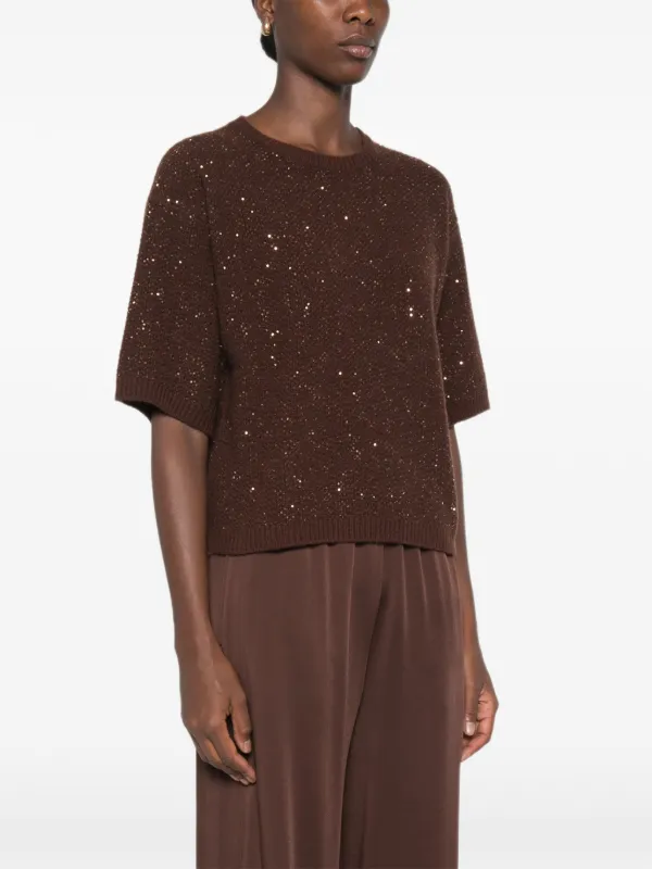 美品　FABIANA FILIPPI 半袖　ニット　ラメ　ボートネック Fabiana Filippi sequin-embellished short-sleeve Sweater | Brown