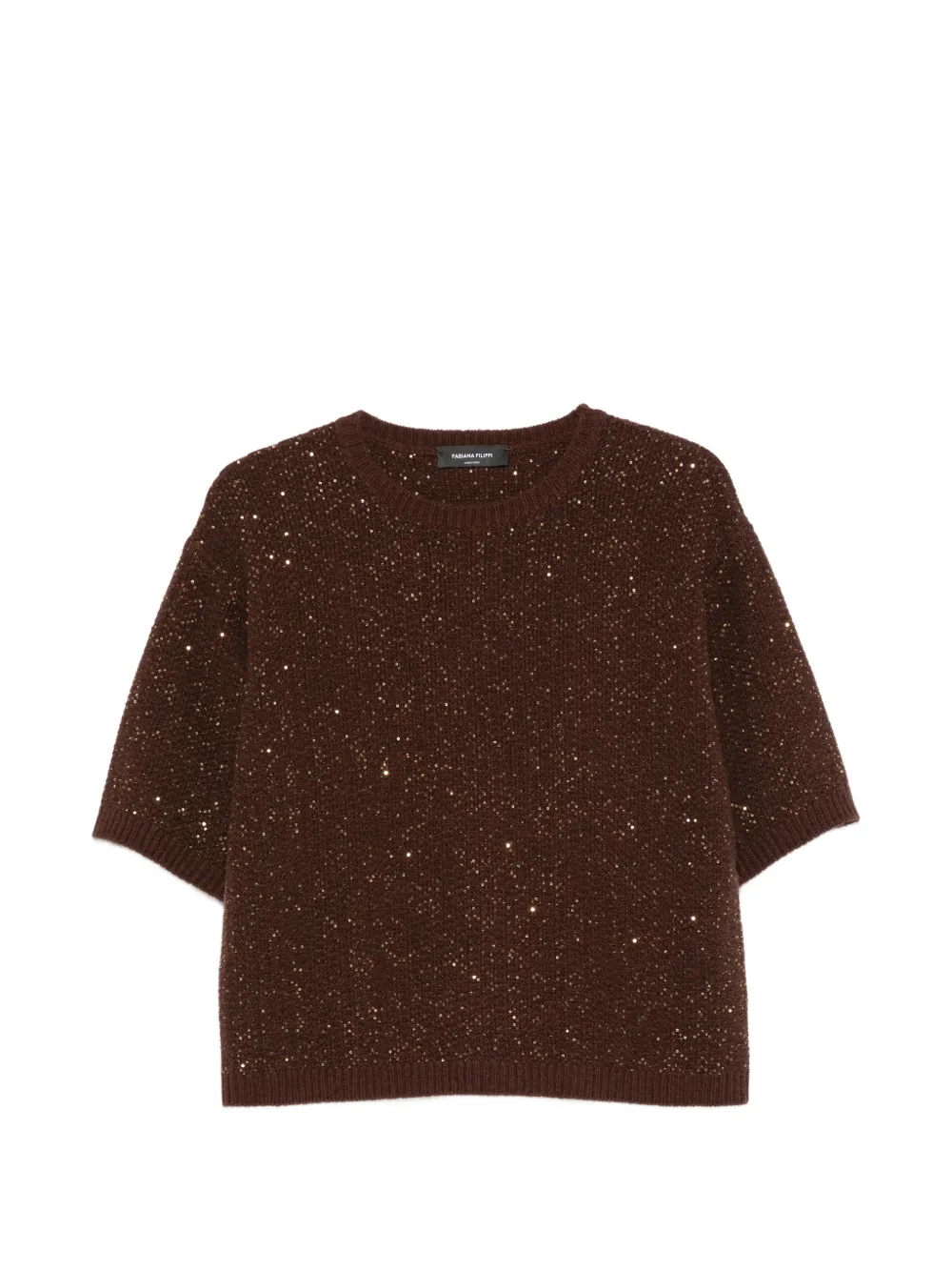 Fabiana Filippi sequin-embellished short-sleeve sweater - Marrone