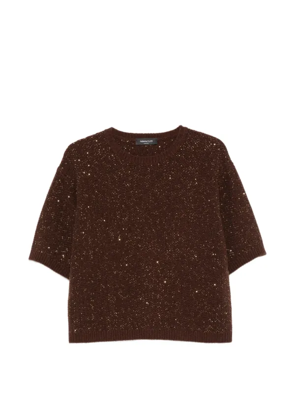 美品　FABIANA FILIPPI 半袖　ニット　ラメ　ボートネック Fabiana Filippi sequin-embellished short-sleeve Sweater | Brown