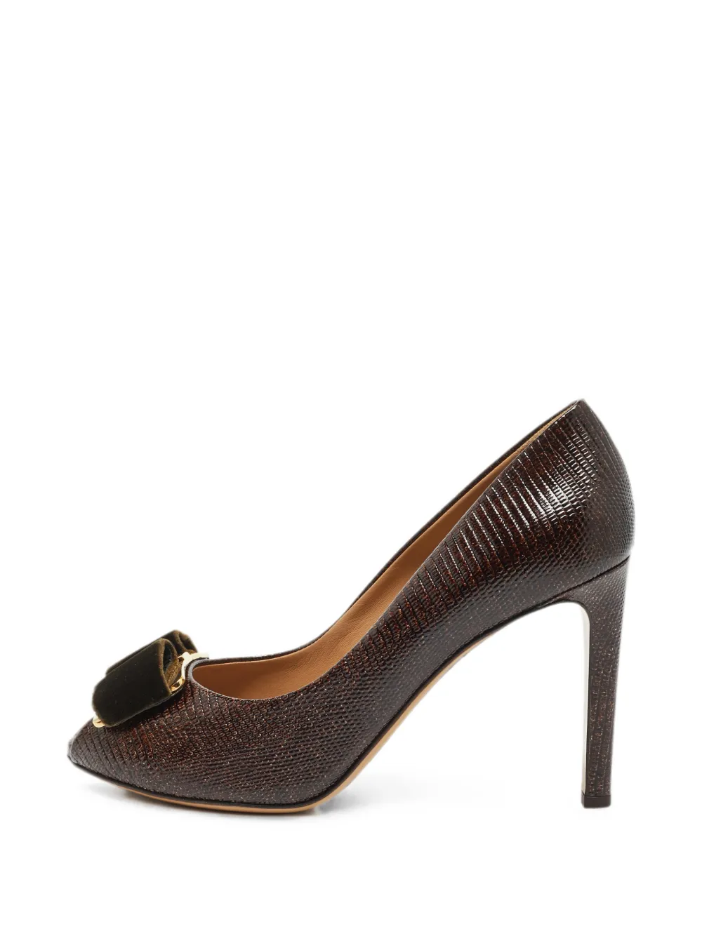 Ferragamo Pre-Owned Vara peep-toe heeled pumps - Marrone
