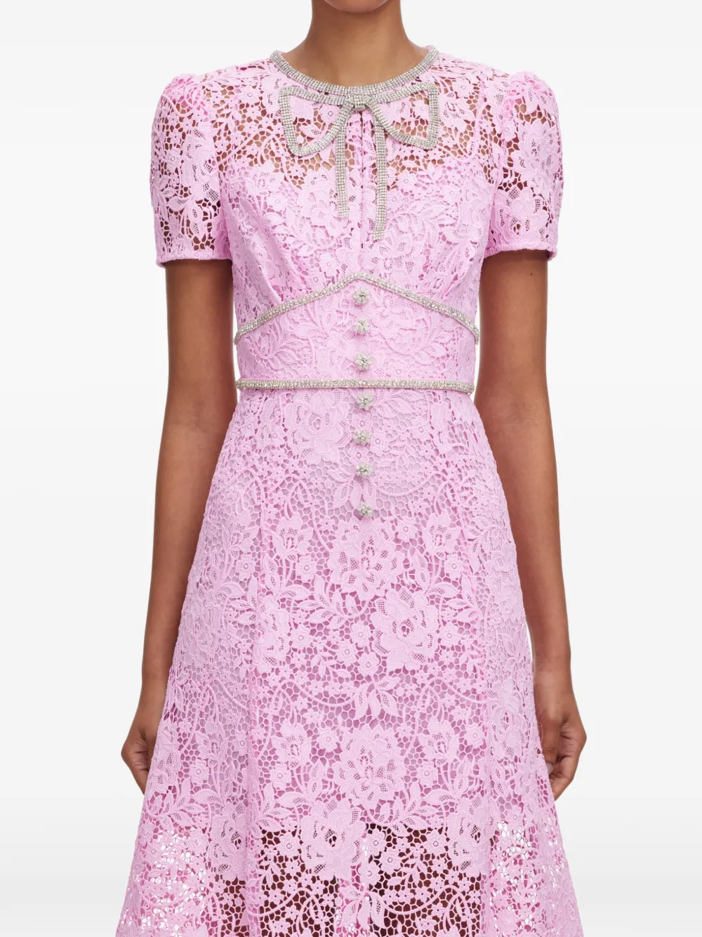 Self-Portrait crystal-embellished floral-lace midi dress - Pink