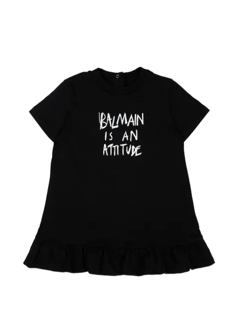 Balmain Kids ruffled logo-print dress