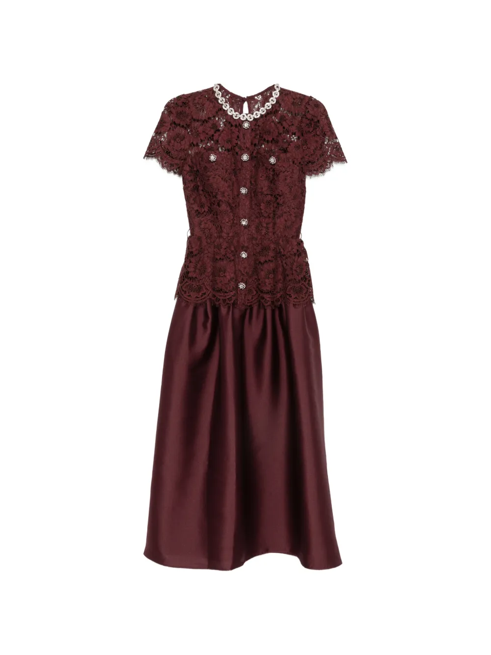 Self-Portrait lace-panelled belted midi dress - Marrone