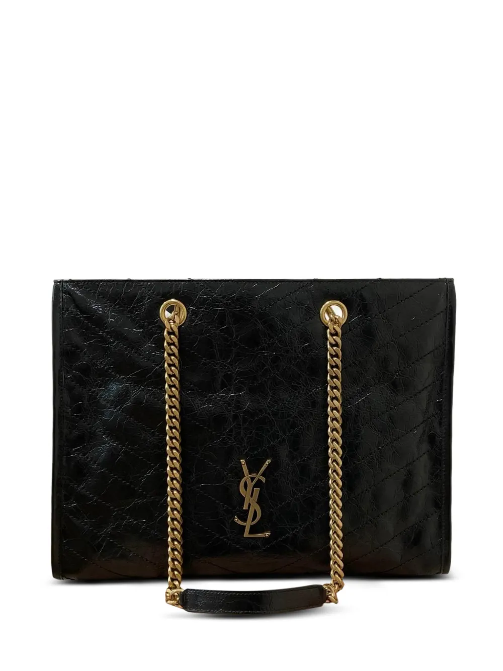 Saint Laurent Mittelgroßer Niki Tote Bag mit Chevron-Steppung - Schwarz
