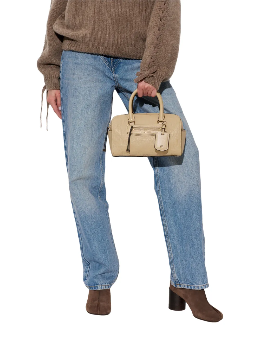 Michael Kors Jet Set Travel leren shopper met logo-reliëf Beige