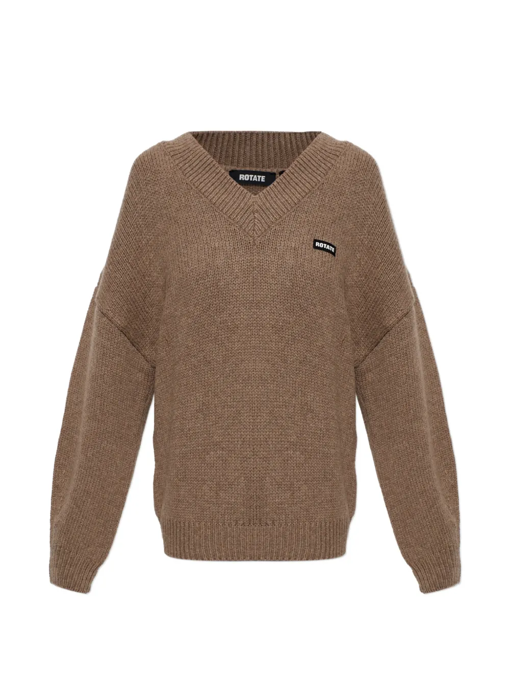 ROTATE BIRGER CHRISTENSEN logo-patch V-neck sweater - Marrone
