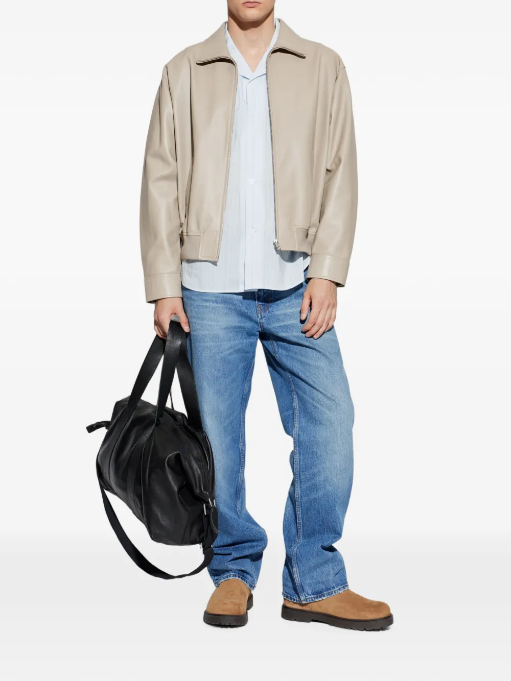 FRAME Leather Bomber Jacket in Neutrals, view 2