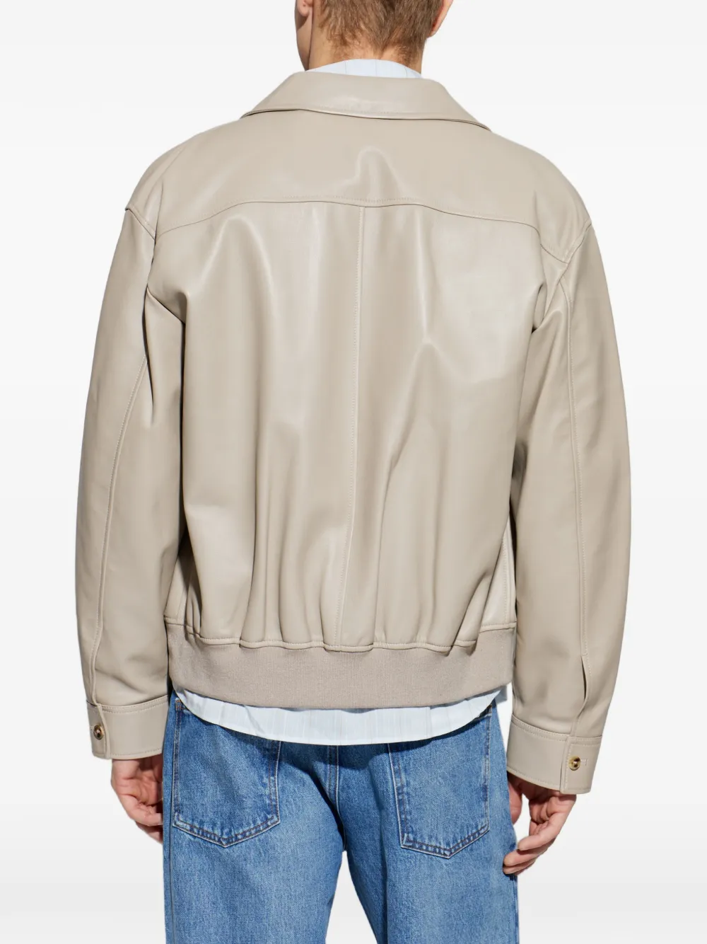 FRAME Leather Bomber Jacket in Neutrals, view 4