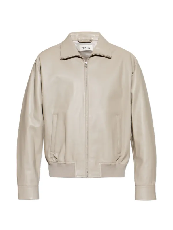 Frame Leather Bomber Jacket in Neutrals