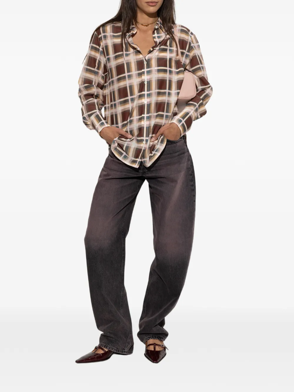 FRAME The Plaid Boy oversized blouse Bruin