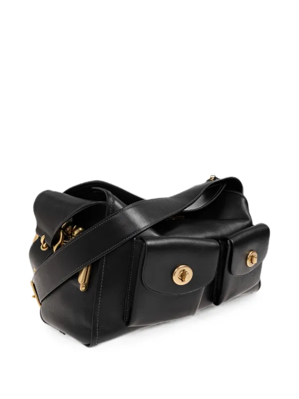 バッグ Coach Signature shoulder bag turnlock Coach Turnlock Haversack Leather Shoulder Bag | Black | FARFETCH CA
