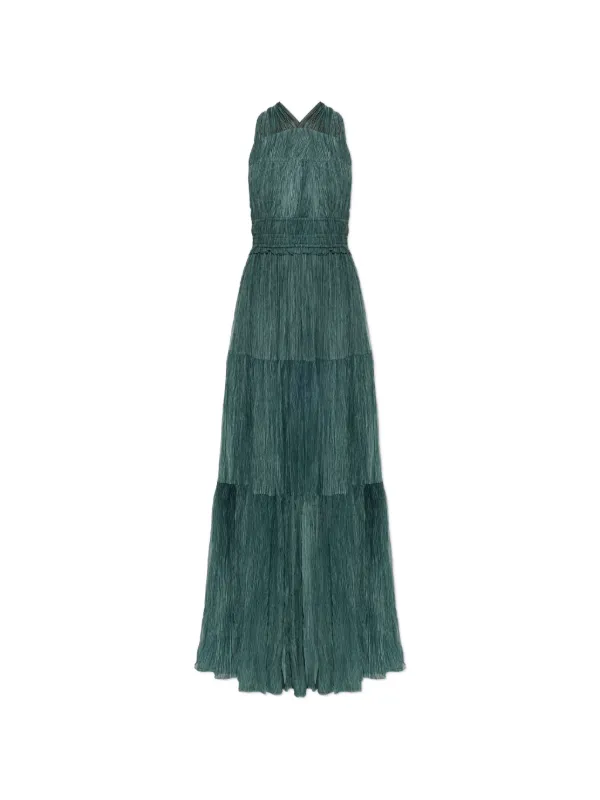 ulla johnson green silk dress | Freesia Gown | Kelp pleated dresses for weddings
