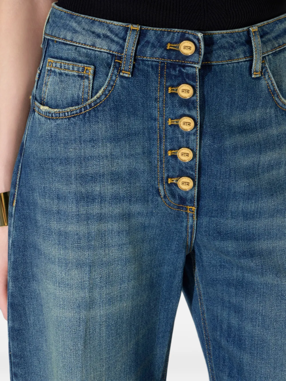Elisabetta Franchi Jeans met verfraaide knopen Blauw