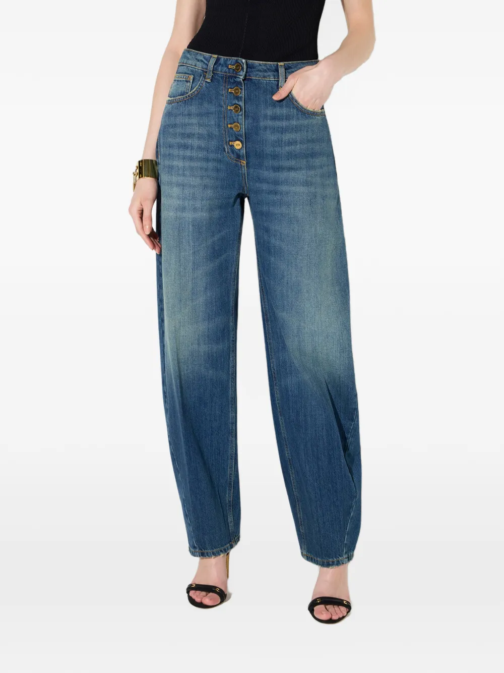 Elisabetta Franchi Jeans met verfraaide knopen Blauw