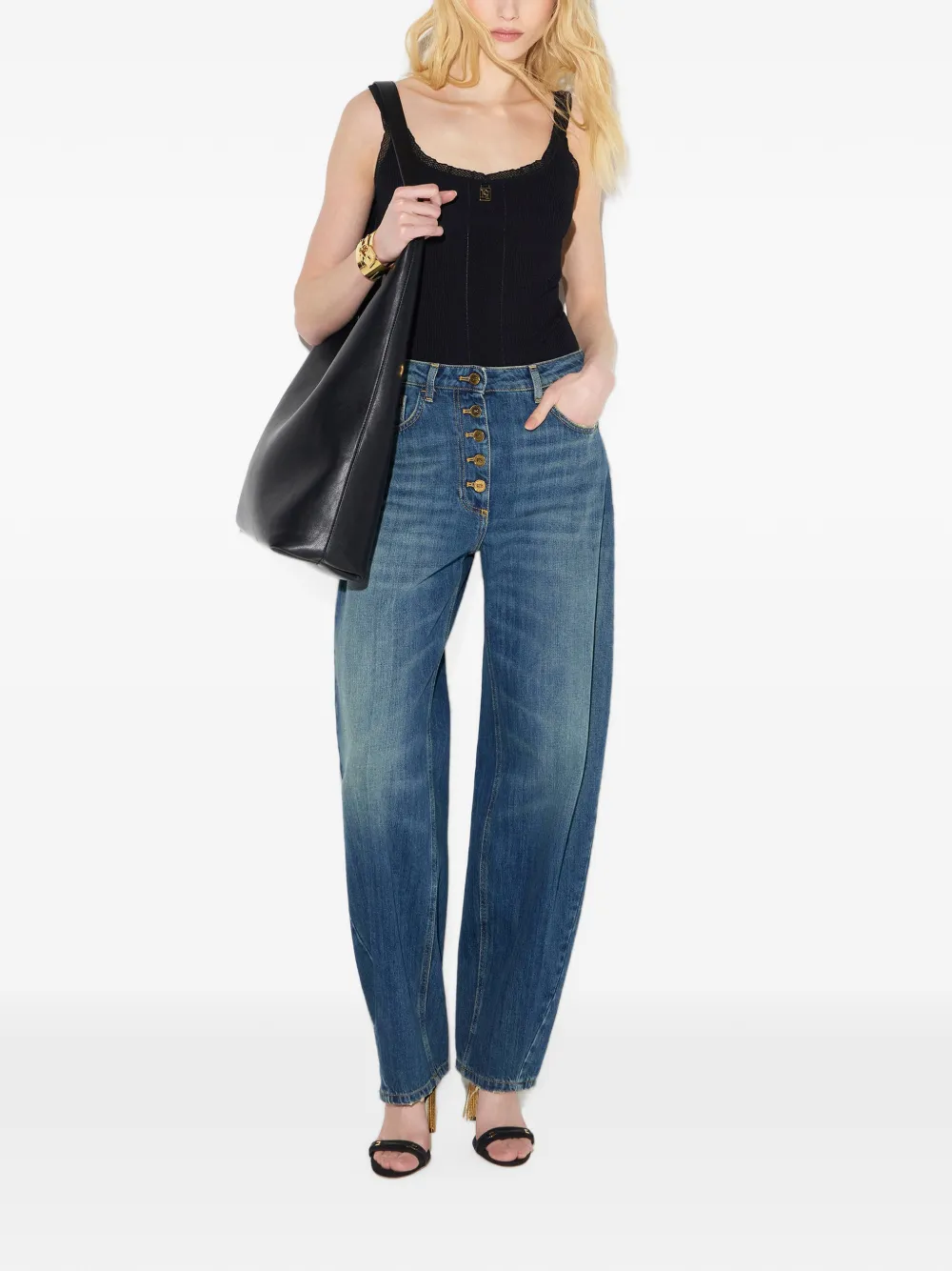 Elisabetta Franchi Jeans met verfraaide knopen Blauw