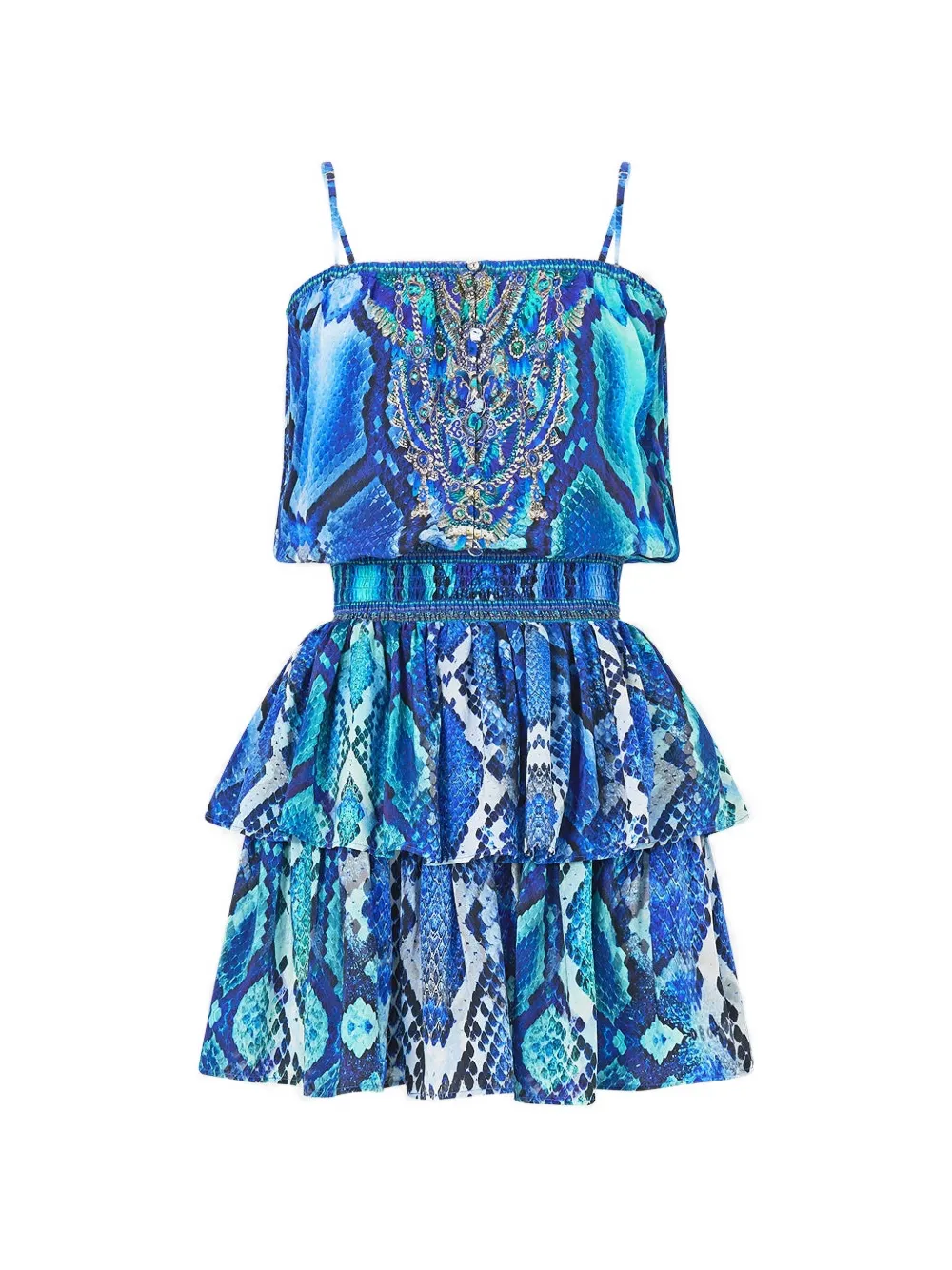 Camilla The Sapphire Serpent shirred waist mini dress - Blue