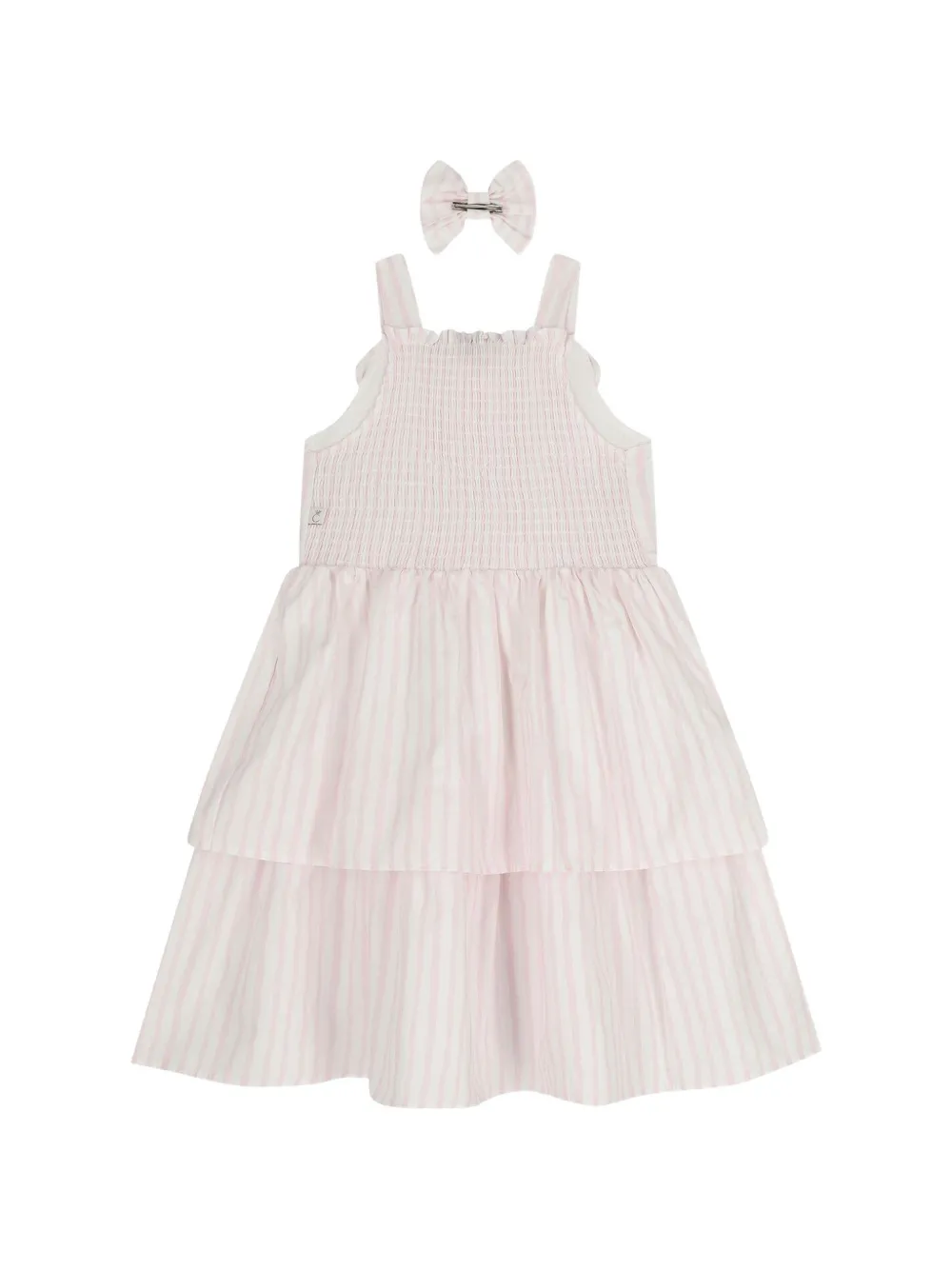 CACHAREL KIDS striped tiered dress and hair clip set - Rosa