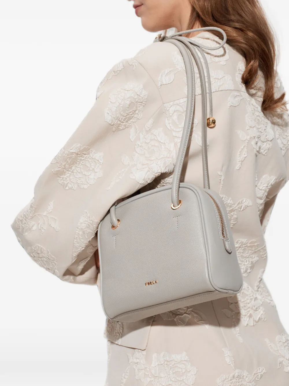 Furla Poppy schoudertas van bewerkt leer Grijs