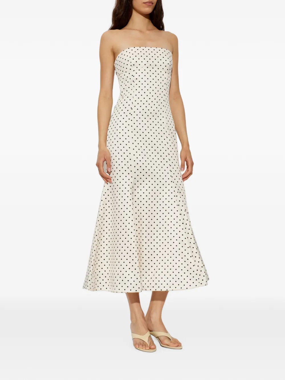 ROTATE BIRGER CHRISTENSEN Strapless midi-jurk met stippen Beige