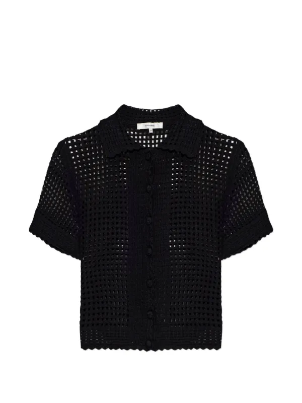 Frame Crochet-knit Short-sleeve Top in Black