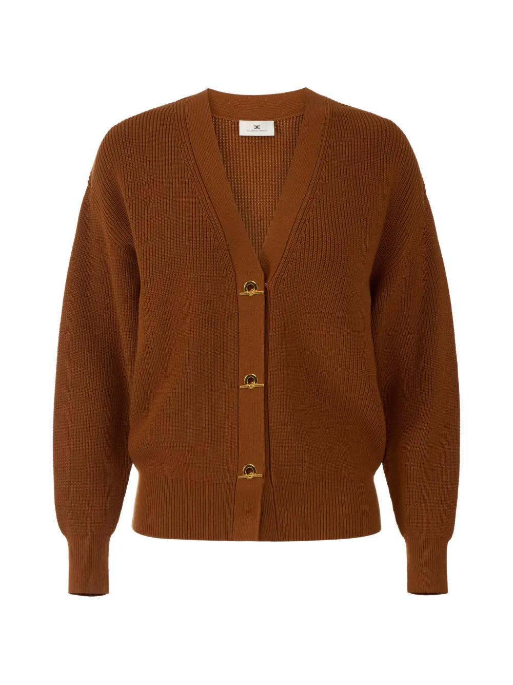 Elisabetta Franchi toggle-fastening ribbed-knit cardigan - Marrone