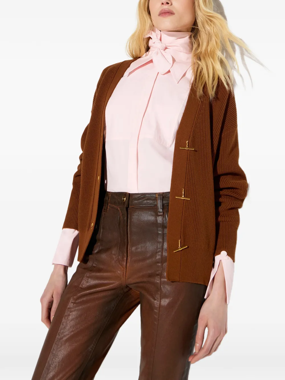Elisabetta Franchi Gebreid vest met sierknopen Bruin