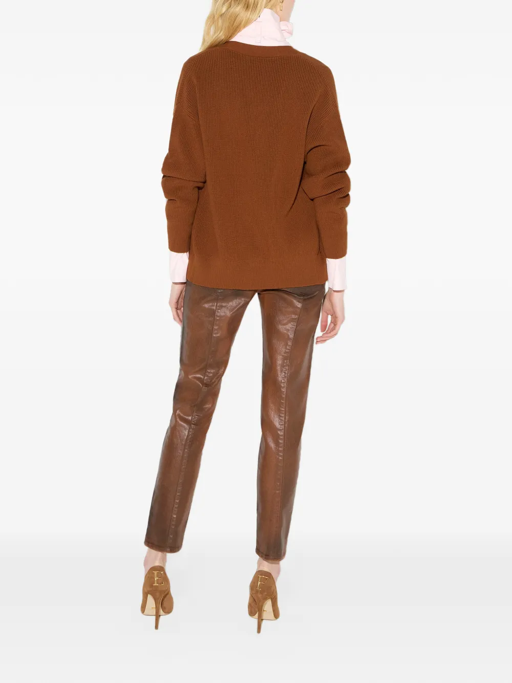 Elisabetta Franchi Gebreid vest met sierknopen Bruin