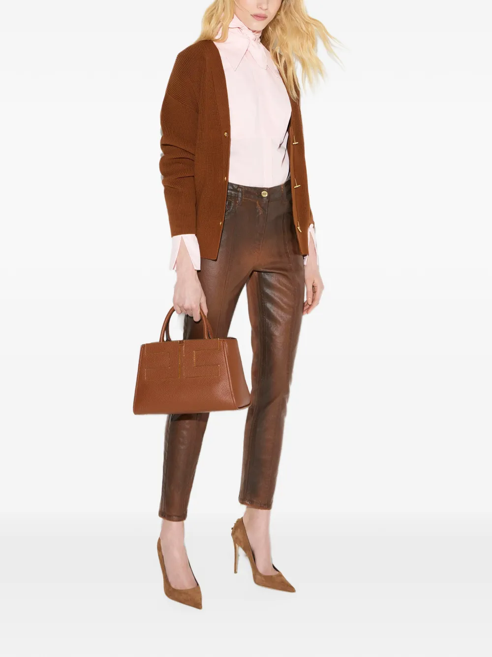 Elisabetta Franchi Gebreid vest met sierknopen Bruin
