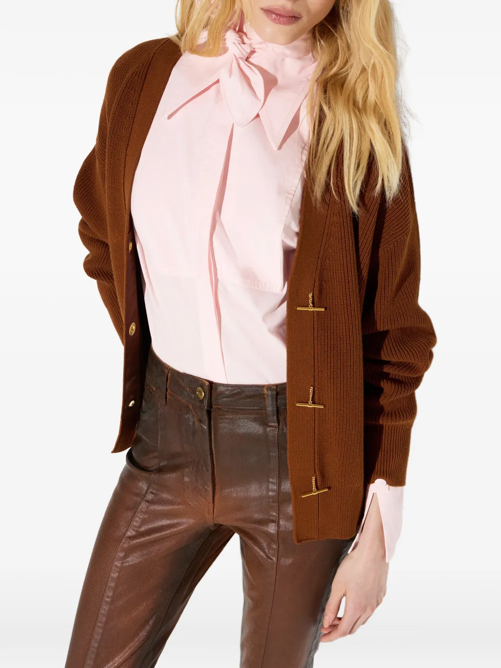 Elisabetta Franchi Gebreid vest met sierknopen Bruin