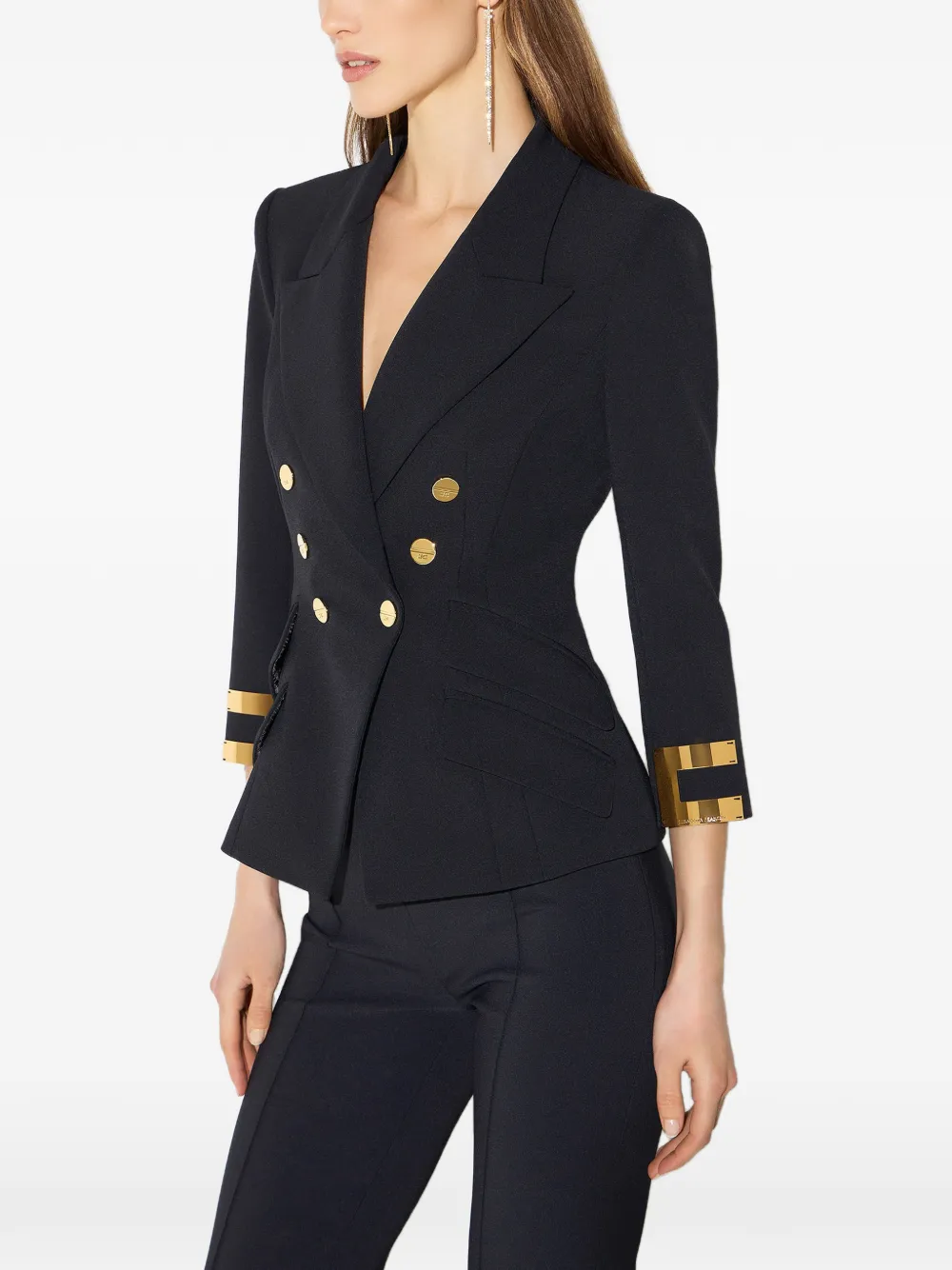 Elisabetta Franchi Jack met dubbele rij knopen en logo Zwart