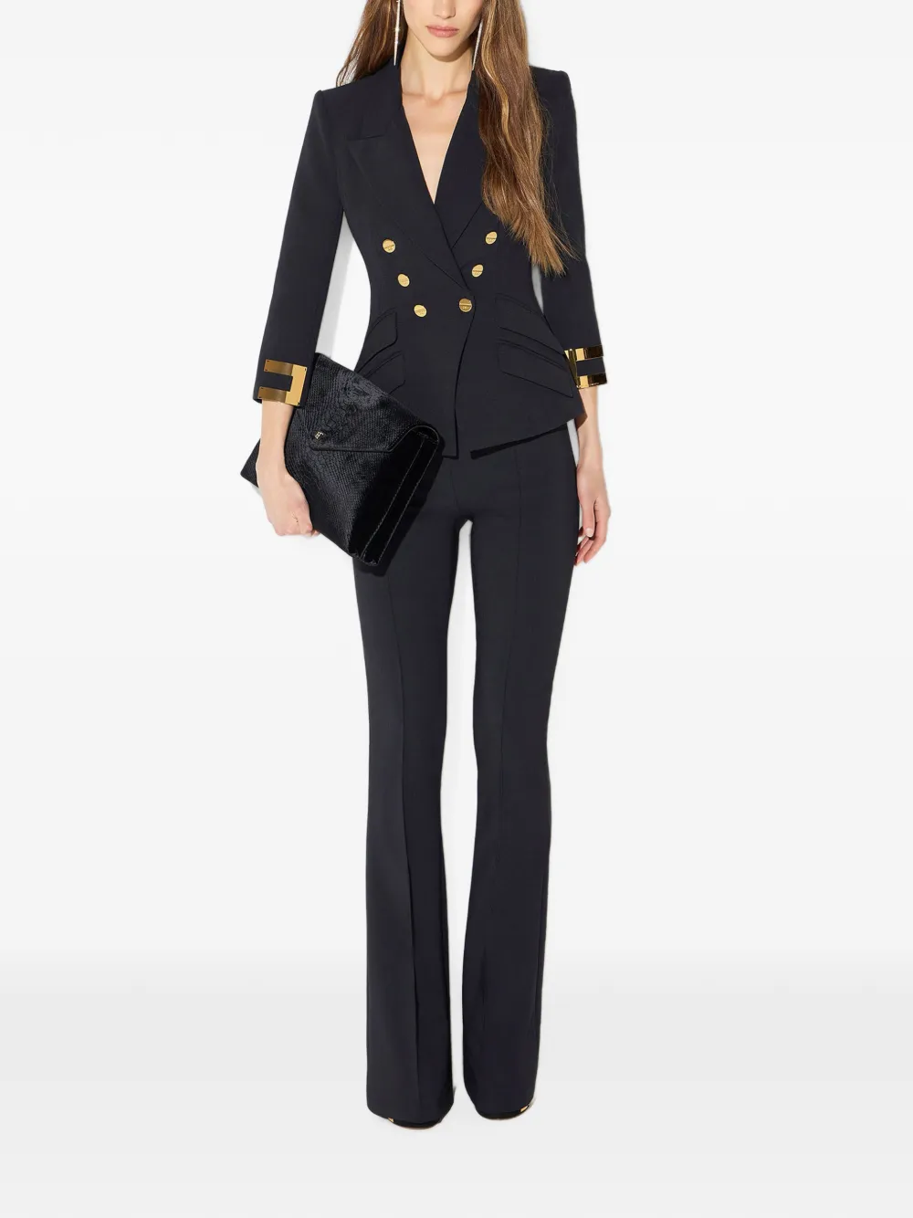 Elisabetta Franchi Jack met dubbele rij knopen en logo Zwart