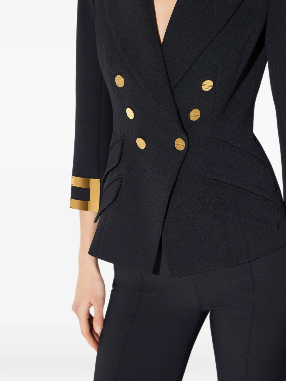 Elisabetta Franchi Jack met dubbele rij knopen en logo Zwart