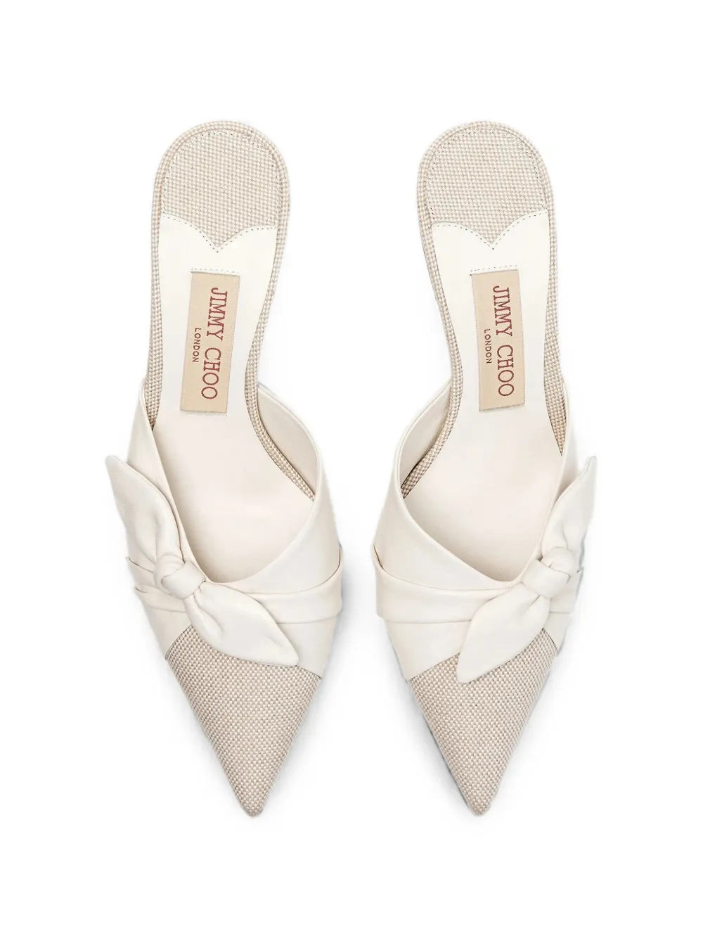 Jimmy Choo Livi bow-detail flecked-texture mules Beige