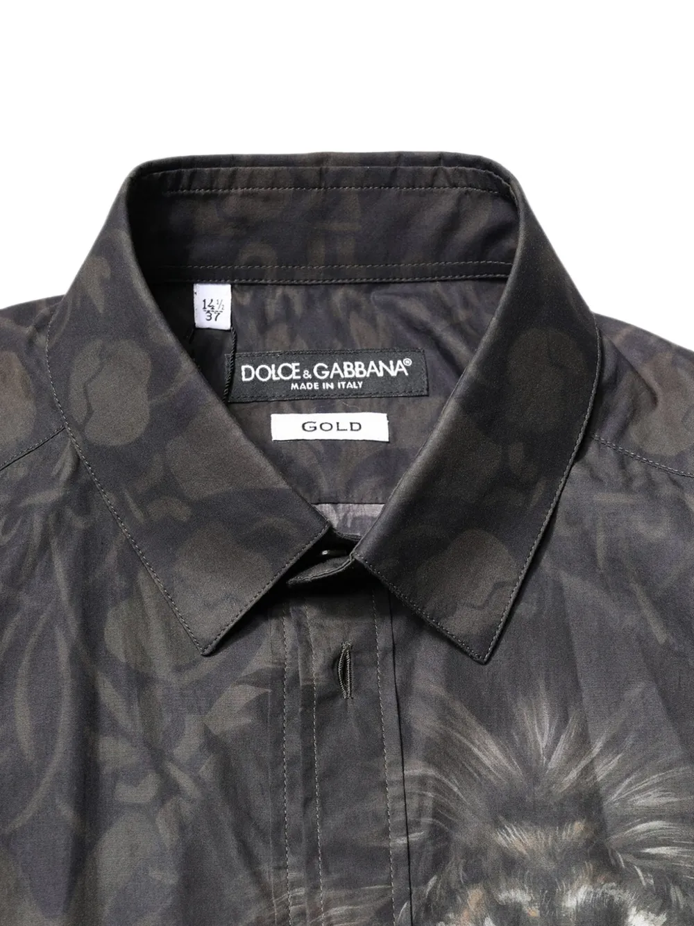 Dolce & Gabbana Overhemd met gouden leeuwprint Zwart