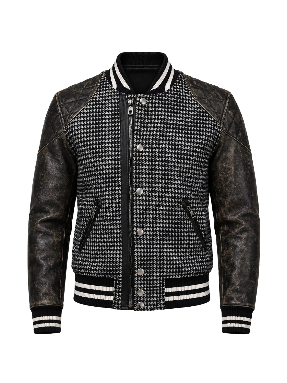 Dolce & Gabbana Bomberjacke im Distressed-Look mit Hahnentrittmuster - Schwarz