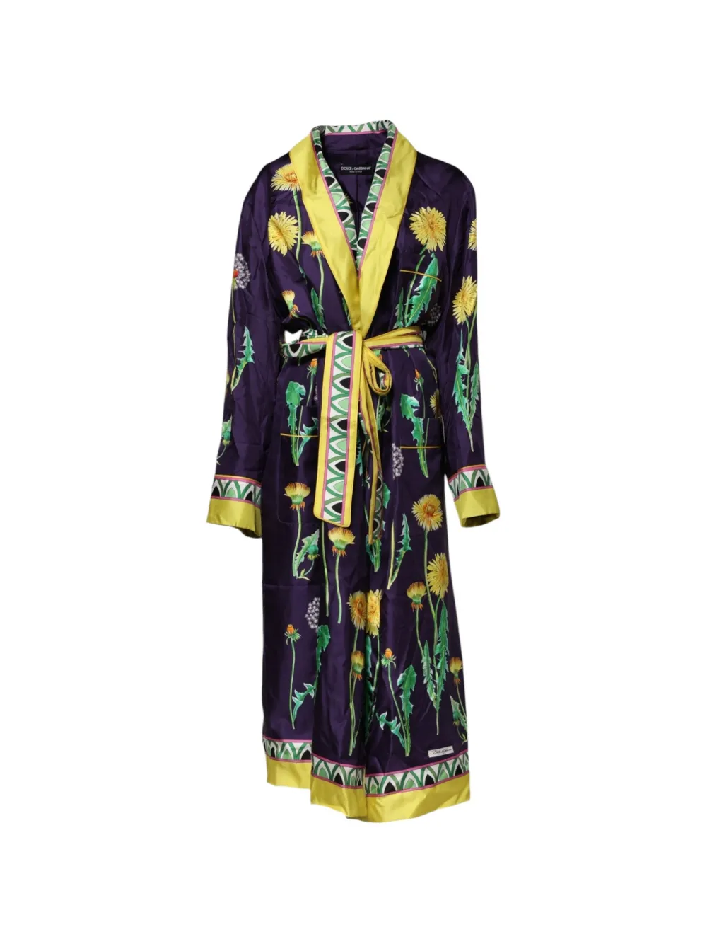 Dolce & Gabbana Floral-print Silk Robe In Purple
