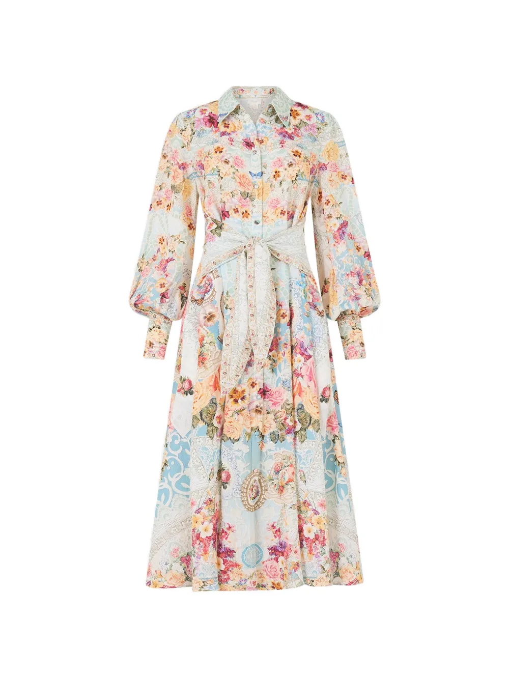 Camilla floral-print tie-waist shirt dress - Blue