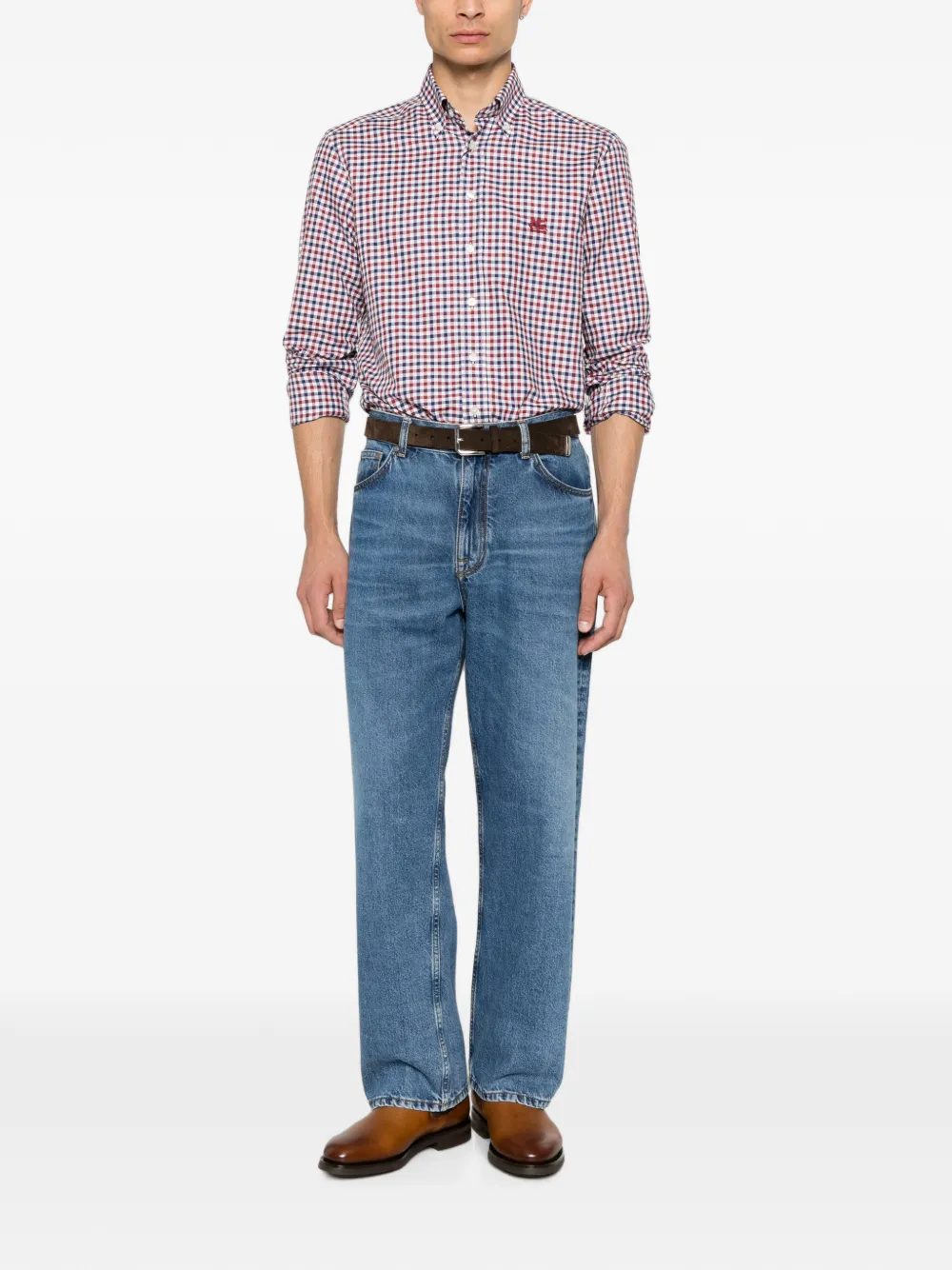 ETRO Overhemd met geborduurd logo en gingham-ruit Wit